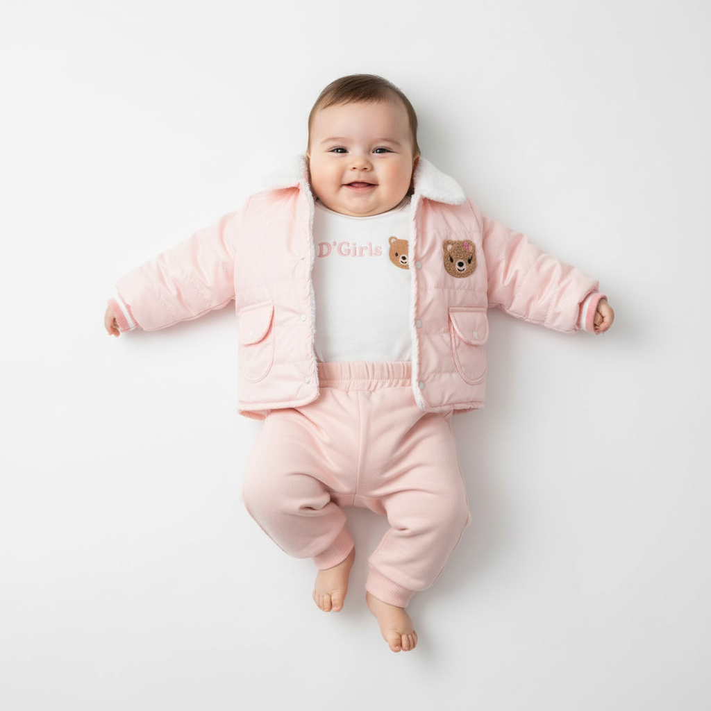 Ensemble 3 Piéces Collection 2026 Fille Girl Bear Pink 6-24 mois